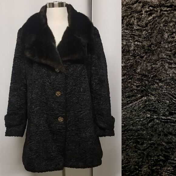 Vintage 70s Retro Faux Fur Persian Lamb Penny Lane Russian Euro Princess Coat Lg